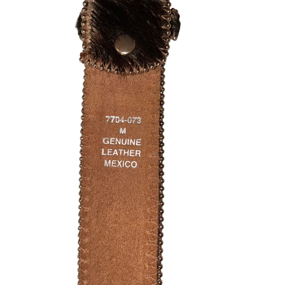 Women's M Brown Genuine Leather Belt Studded Rhinestone Cross Buckle Western